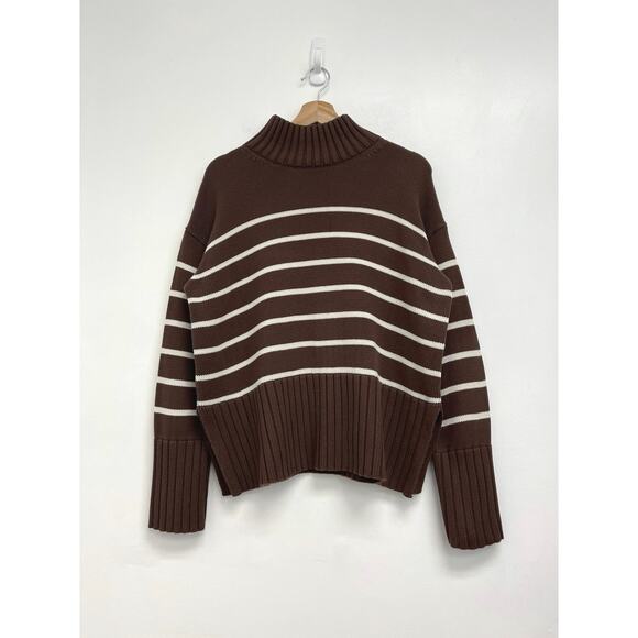 GAP Oversized 24/7 Split-Hem Mockneck Cotton Chunky Knit Stripe Sweater XS - Picture 12 of 12